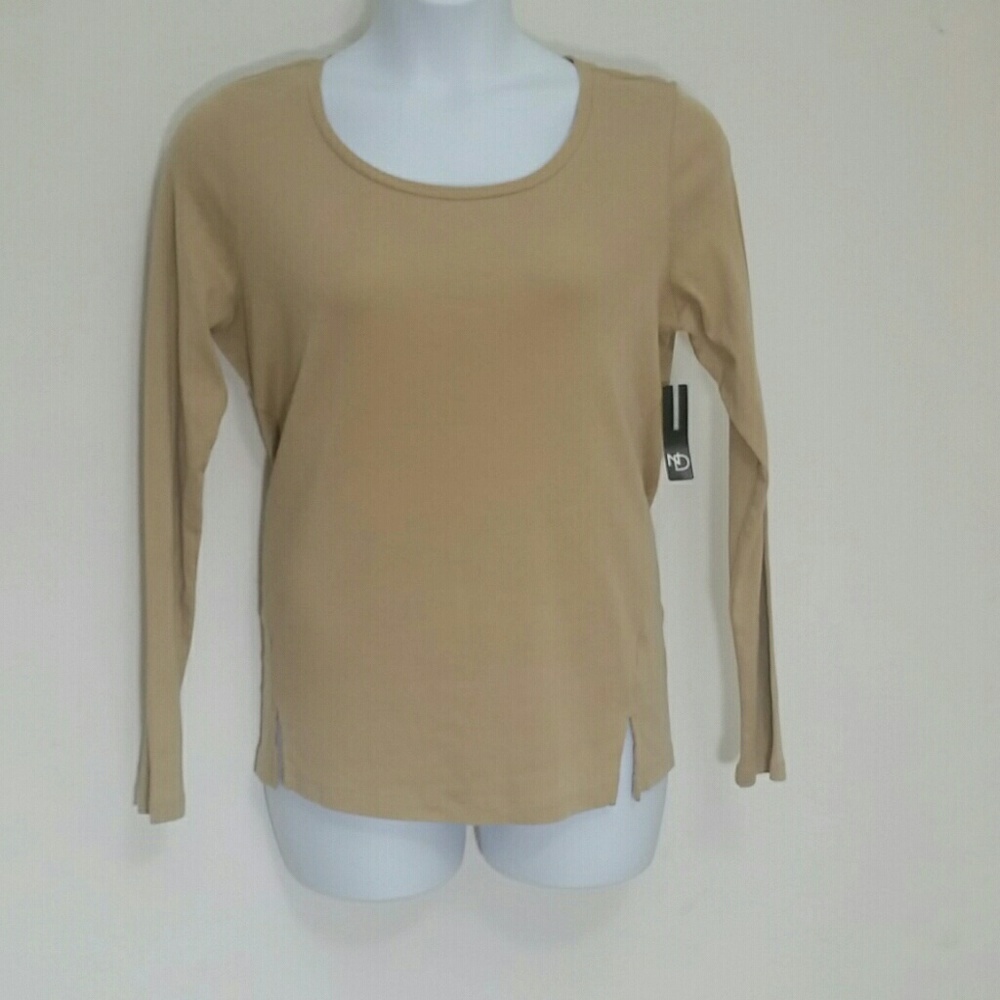 T shirt long sleeve crew neck 100% Cotton Tan NEW
